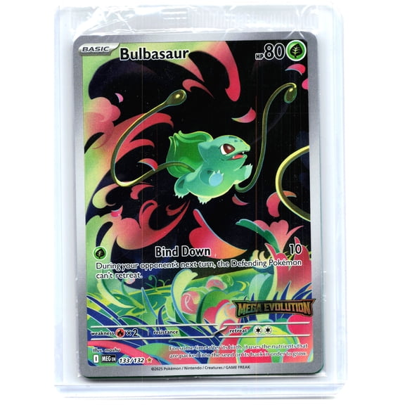 2025 Pokemon Bulbasaur Mega Evolution Stamped Illustration Rare Holo #133/132 Sealed Trading Card