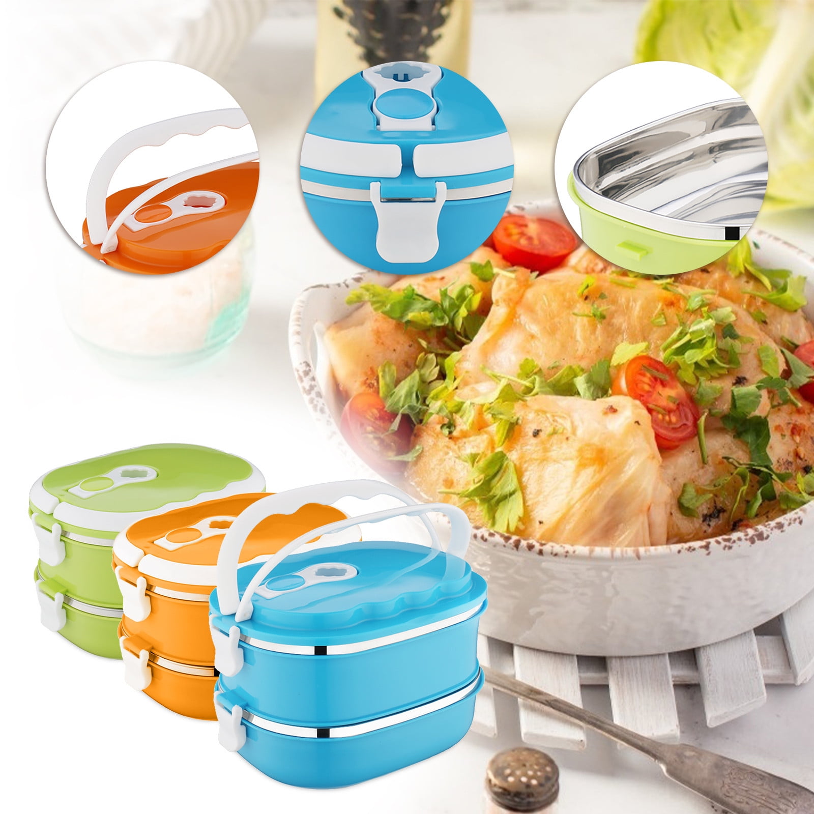 OAVQHLG3B Silicone Bento Box Adult Lunch Box,Leak-Proof,BPA-Free Stacking  Bento Box Lunch Box, (2-Tier) Portable Stackable Food Container Storage  Boxes for Work School Camping 
