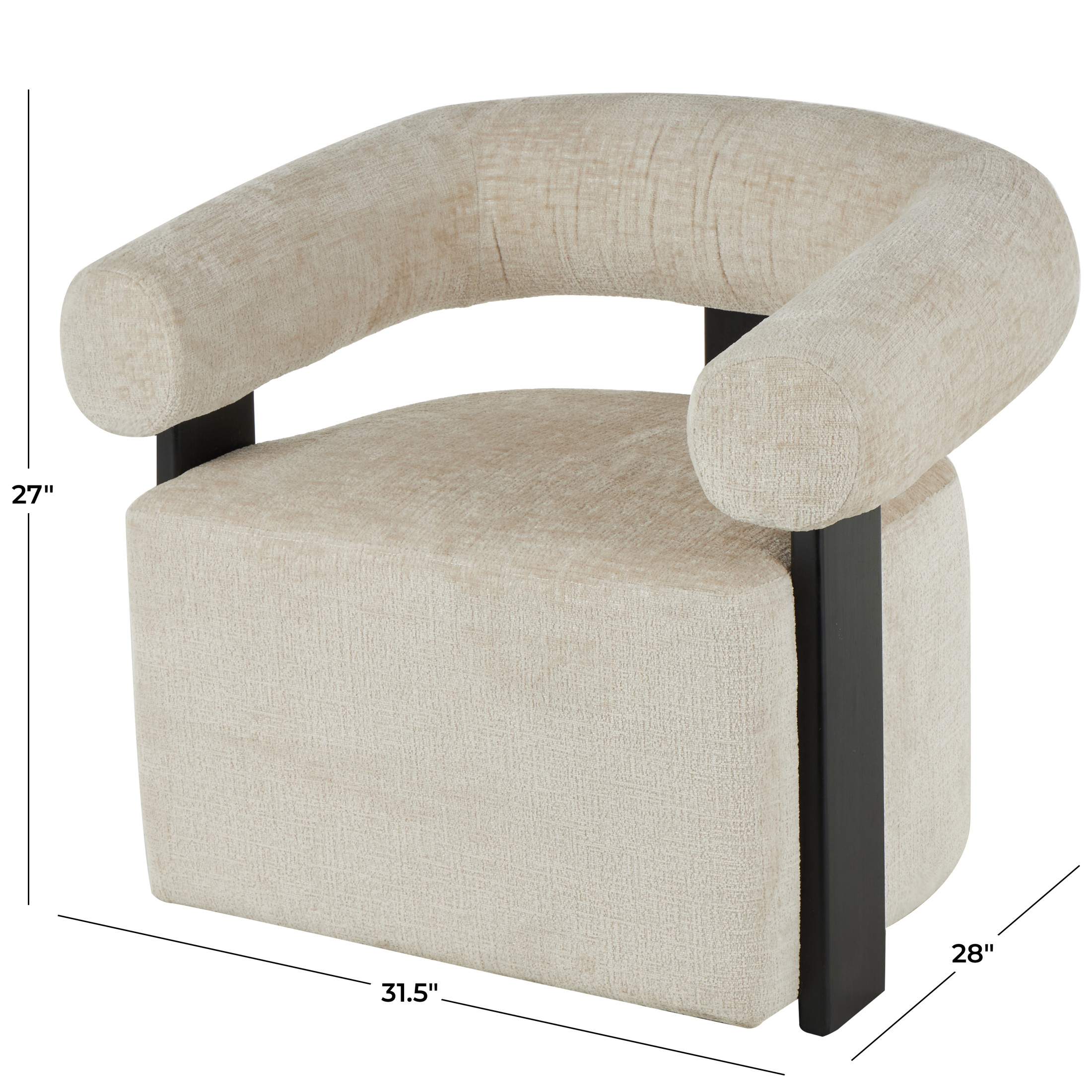 DecMode Polyester Curved Back Lounge Chair with Black Wood Support, Beige