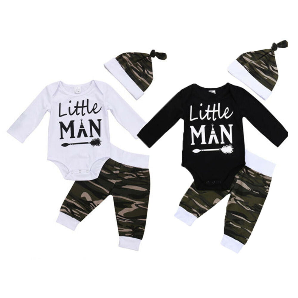Details about   3Pcs Newborn Baby Boy Romper Tops Long Pants Camo Hat Outfits Clothes 0-18M Set 
