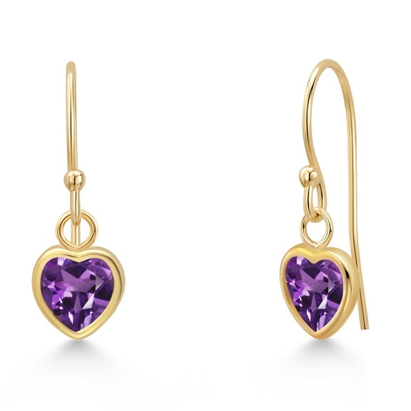 Gem Stone King 14K Yellow Gold Purple Amethyst Earrings for Women | 0.84 Cttw | Gemstone February Birthstone | Heart Shape 5MM