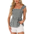 thumbnail image 1 of INSPIRAR CHIC Blusa de cuadros con peplum para mujer, cuello cuadrado, sin mangas, verano, color negro, 1 of 6