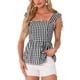 thumbnail image 1 of INSPIRAR CHIC Blusa de cuadros con peplum para mujer, cuello cuadrado, sin mangas, verano, color negro, 1 of 6