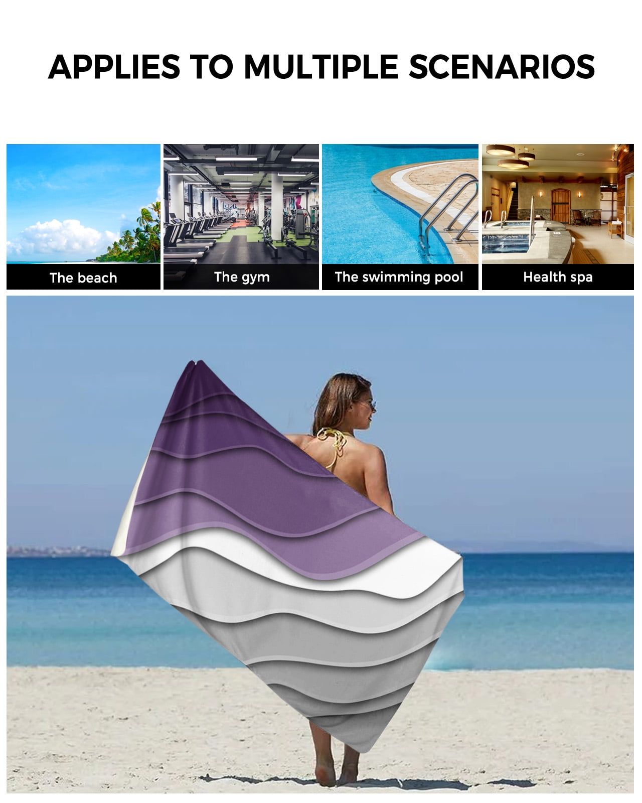 Purple Grey Ombre Bath Towels for Bathroom Set,Luxury Microfiber Towels Gifts for Women,Beach Kitchen Hand Hair Face Towel and Dish Washcloth,Modern Geometric Abstract Aesthetics Cream Towels+Set