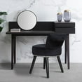 thumbnail image 6 of VEIKOUS Makeup Vanity Stool w/Low Back Round Velvet Padded & Wood Legs Vanity Chair Indoor, Black, 6 of 7