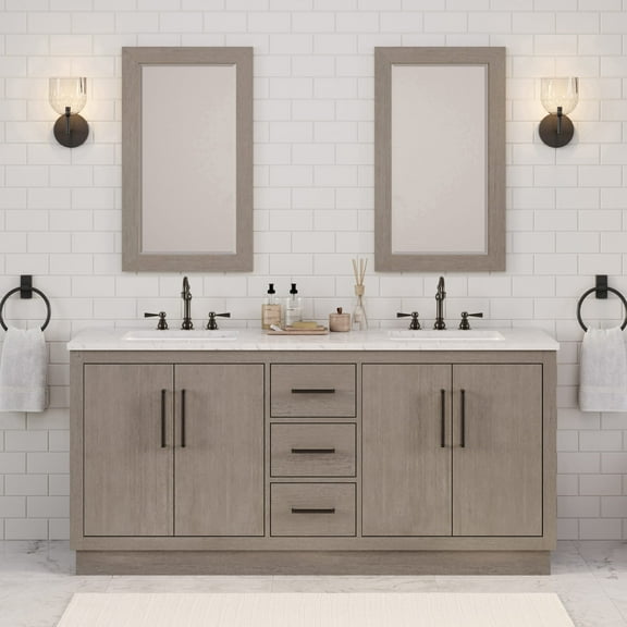 Water Creation 72" Wood Double Bathroom Vanity in Gray Oak and Bronze