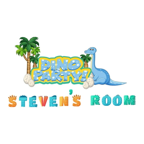 Custom Name Cute Dinosaur with Eggs ArtWall Decal Decoration Dino Party Joyful Cartoon Cartoon Animals Decorating Ideas for Child's Bedroom Size: 10 In(W) x 6 In(H)
