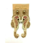 Kenneth Jay Lane Seahorse Bead Gold Plated Drop Pierced Earrings