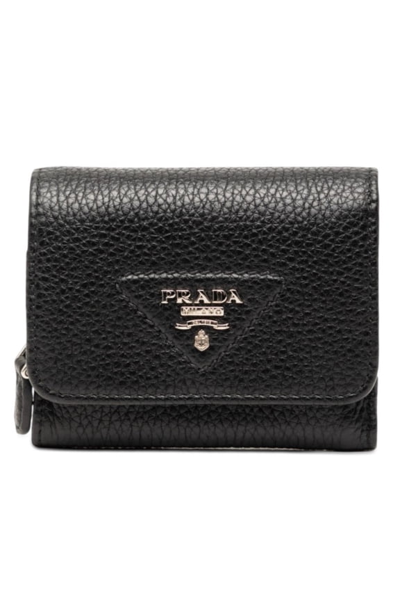 Pre-Owned Prada Tri-fold Wallet Mini Black Vitello Daino Leather Women's PRADA
