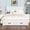 White, variant on Queen Size Farmhouse Platform Bed with USB Charging Station, LED Lights and 2 Storage Drawers, Tall Panel Headboard, No Box Spring Needed for Bedroom, Walnut