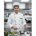 thumbnail image 6 of men's multicolor with Black trim 3/4 sleeve chef coat with free cap size (XS-6XL), 6 of 7
