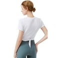 thumbnail image 4 of Women Short Sleeve T-shirts Round Neck Solid Color Casual Front Tie Crop Tops Blouse Sport T-shirt for Summer Office Vacation Sport, 4 of 9