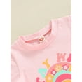 thumbnail image 6 of Kids Toddler Baby Girl Clothes Short Sleeve Crew Neck Letter Print T-Shirts + Floral Print Flare Bell Bottom Pants Set, 6 of 9