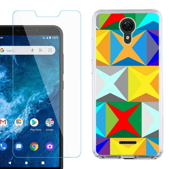 Slim-Fit Protective Phone Case compatible with Cricket Icon 2, with Tempered Glass Screen Protector, by OneToughShield ® - Abstract Color