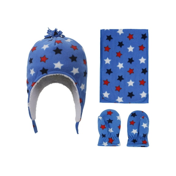SimpliKids Multi-Patterned Fleece Hat, Scarf & Glove Set, Star Print, 5-7 Year