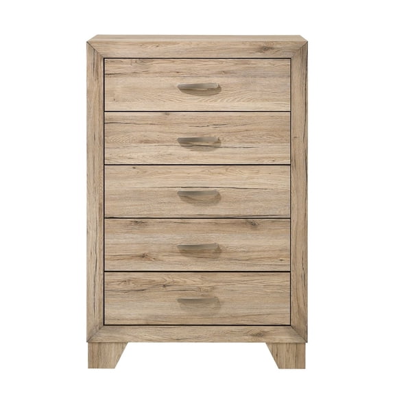 Xukmct 5 Drawer Dresser Storage Cabinet with Handle, Wood Chest of Drawer for Living Room, Bedroom, Light Brown