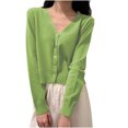 thumbnail image 3 of WAVSUF Womens Knit Cardigan Button Front Long Sleeve V Neck Spring Fall Casual Basic Sweater Green Free Size, 3 of 6
