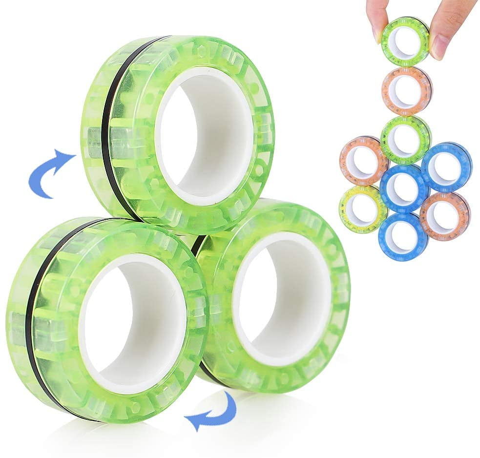 ADHD Magnet Finger Game Stress Relief Decompression Magic Ring Game Props Tools for Adults VCOSTORE Magnetic Rings Toys,6 Ring Fidget Spinners Gleen Anxiety 