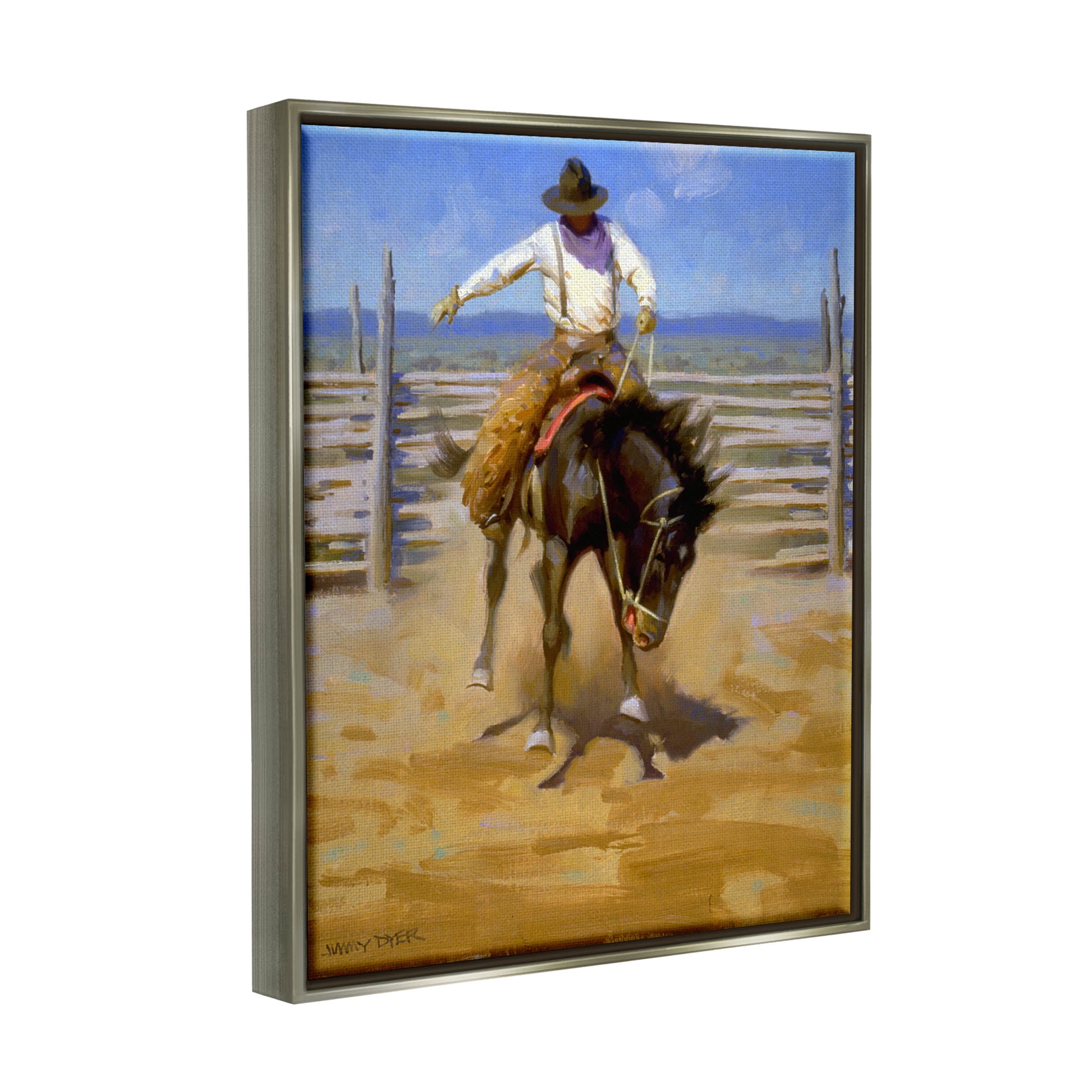 Equestrian Rodeo Horse Jockey Animals & Insects Painting Luster Gray Framed Art Print Wall Art
