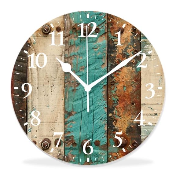 14 Inch Wall Clock Battery Operated Silent Clock Decorative for Office, Kitchen, Outdoor, Living Room，Shabby Wooden Wood Exquisite