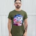 thumbnail image 3 of Tee Hunt Cute Cat Riding a Pizza in Galaxy T-shirt Funny Kitty Space Kitten Men's Tee, Military Green, Small, 3 of 5