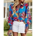 thumbnail image 5 of Women'S Floral Print Blouse Long Sleeve Button Down Shirts Casual Dressy Blouse Shirts Tops Blue S, 5 of 8