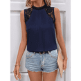 thumbnail image 5 of Women'S Lace Sleeveless Tops Pleated Summer Tank Tops 2025 Dressy Casual Sleeveless Shirts Blouse Navy Blue L, 5 of 9