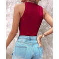 thumbnail image 4 of CHICME Tank Tops for Women Solid Color O-Neck Sleeveless Elastic Slim Fit Basic Vest Casual Womens Top(Without Pads) Wine Red-M, 4 of 9