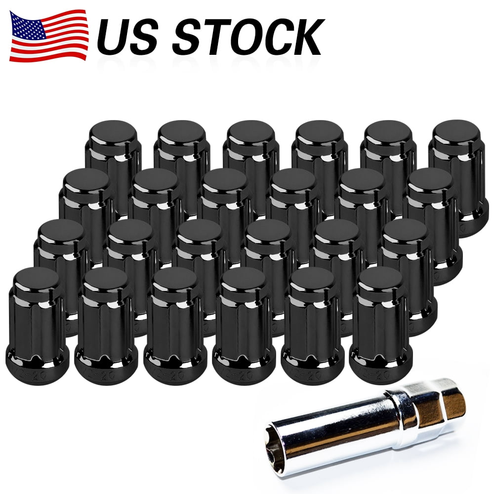 24 Black 6 Spline Lug Nuts 12x1.5 + 1 Key Toyota/ Lexus Turner