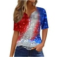 thumbnail image 2 of UVEASISHA Sequin Henley Shirts for Women Short Sleeve Patriotic Graphic Tees 4th of July Causal Party Tops Multicolor XXL, 2 of 5