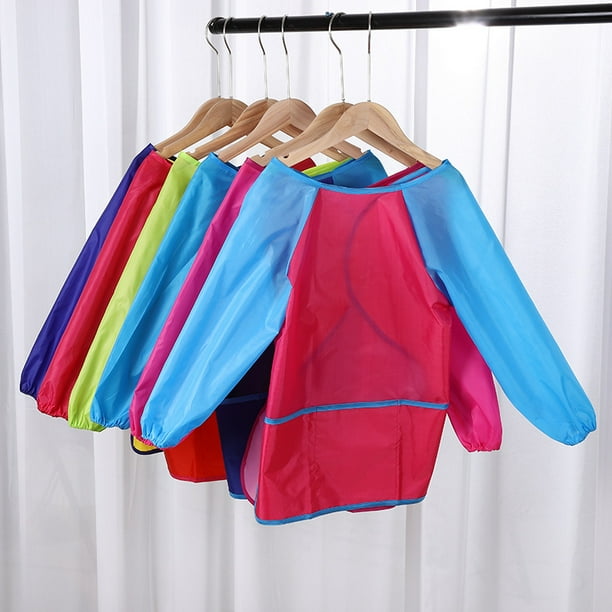 MSIHEY 2 Delantales De Pintura Impermeables Para Niños De 2 A 8 Años, Con Manga Larga, 3 Bolsillos, Ajuste Elástico En Puños, Color Amarillo Y Azul, Reutilizables