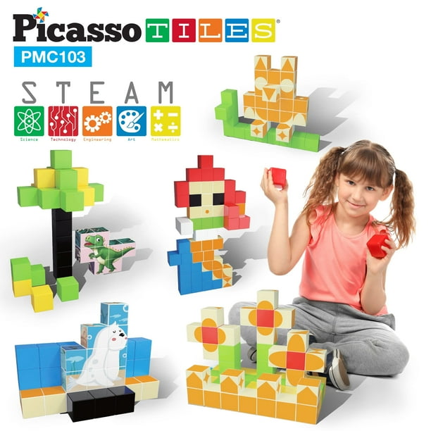 Bloques de construcción magnéticos de juguete, cubos, PicassoTiles, 103 piezas