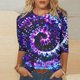 thumbnail image 1 of Honeeladyy - Camisetas casuales para mujer, mangas 3/4, cuello redondo, color liso, verano, con estampado tie-dye, holgadas, para jeans, leggings o vestidos (morado, M), 1 of 5