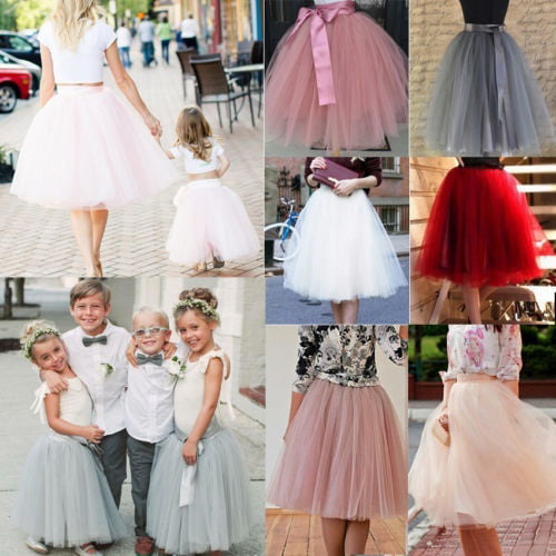 Mother Daughter Tutu Skirt Dresses Women Kid Girl Lace Party Gown Bubble Skirt 