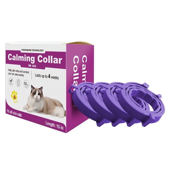 Cat Calming Pheromone Collar 4-Pack 15-Inch Adjustable 28-Day Anxiety Relief Purple for Travel Vet Visit Stress Reduction
