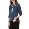 thumbnail image 4 of Allegra K Women's Tie V Neck Half Sleeve Button Cuffs Work Office Shirt Elegant Blouses, 4 of 6