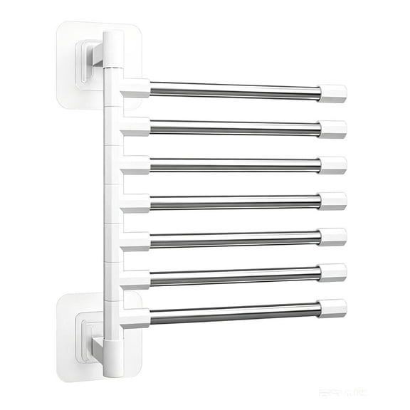Agiufgs Towel Rack Stainless Steel No Drill, 180° Swivel Arms with Rust Proof Design, for Bathroom or Kitchen Wall Mount, Silver