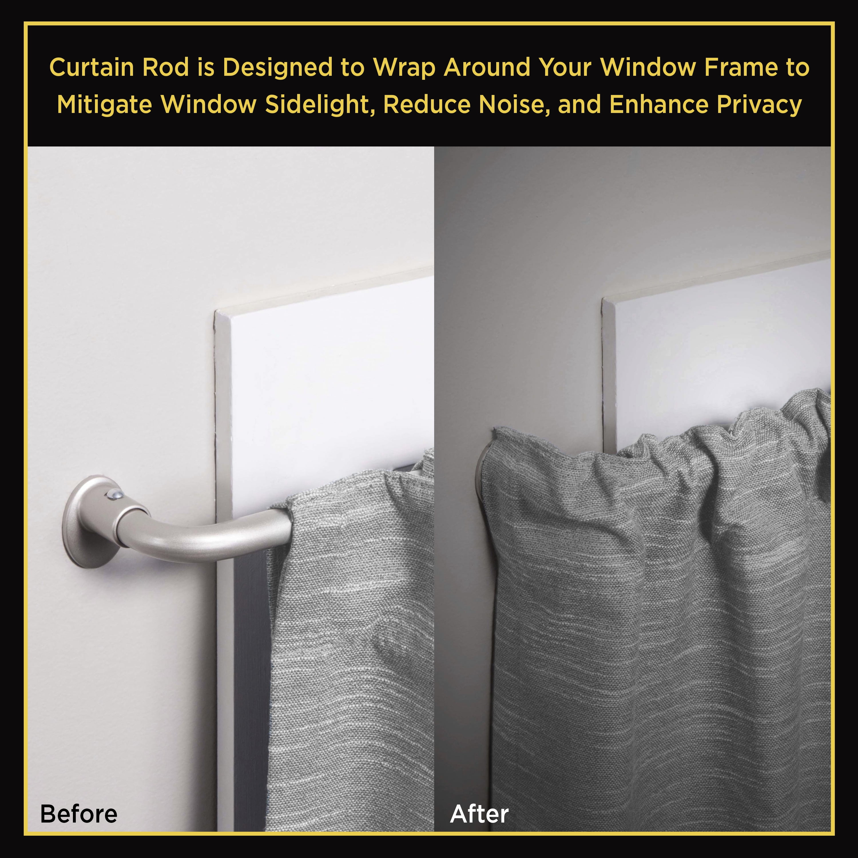 Lunar Complete Blackout Room Darkening Steel Wrap Rod, 86-120" Adjustable Length, 5/8" Dia., Silver