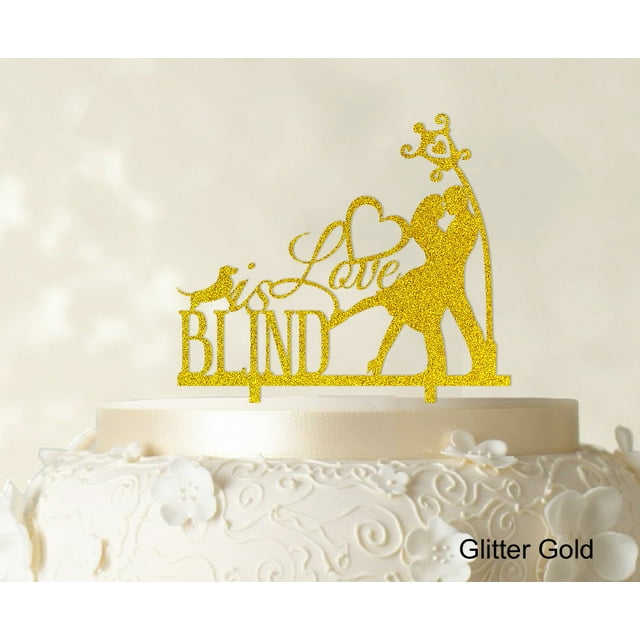 Love is Blid Custom Cake Topper Personalized Glitter Cake Topper Color Option Available 6-7 Inches Wide