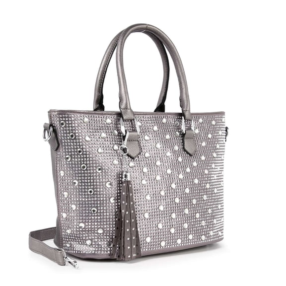 Rhinestone Pewter Bling HandBag Purse Tote Gorgeous!