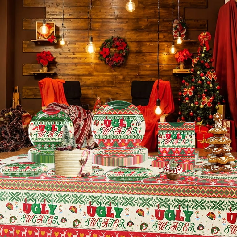 Walmart Christmas Ugly Sweater Disposable Dinnerware Set, Festive