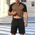 thumbnail image 2 of Mrmaere Men's Crew Neck T Shirt and Shorts Set Short Sleeve 2 Piece Contrast Panel for Street Style Brown L, 2 of 5