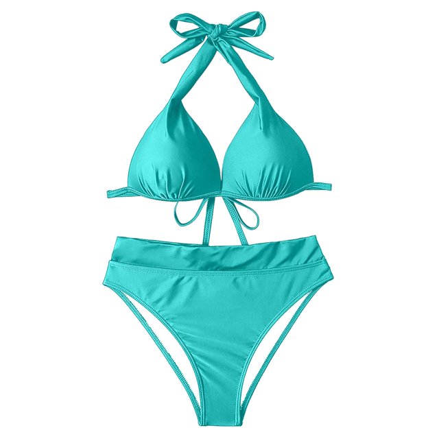 Mujeres Con Almohadillas en El Pecho Sin Soporte de Acero Con Cuello en V Cuello Halter Seaside Beach Swim Bikinis Set Split Traje de Baño Odeerbi ODB117479