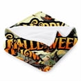 thumbnail image 2 of SPXUBZ Happy Halloween Flannel Throw Blanket, Spooky Pumpkin Black Cat Bat and Ghost Pattern with Holiday Greeting, Festive Seasonal Design, Soft Cozy Blanket, 2 of 5