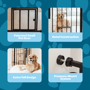 Carlson Pet Products 36 Extra Tall Walk-Through Pet Gate with Small Pet Door, includes 4-Inch Extension Kit, 4 Pack Pressure Mount Kit and 4 Pack Wall Mount Kit, Black