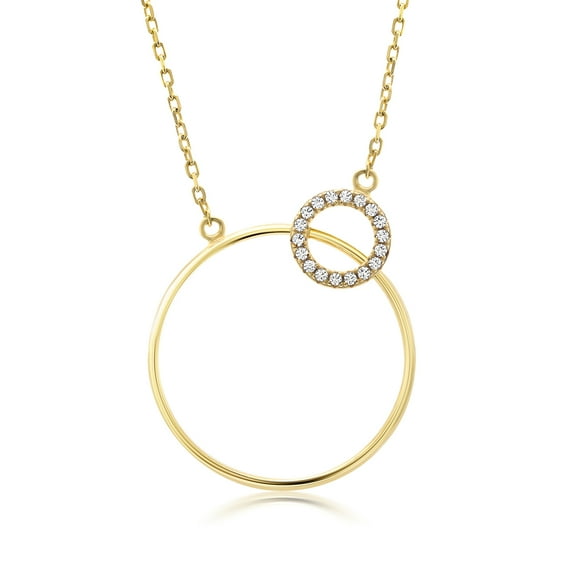 Gem Stone King 18K Yellow Gold Plated Silver 2 Interlocking Circles Pendant Necklace for Women Set with White Zirconia and 18 inches Chain