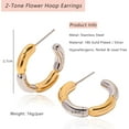 thumbnail image 3 of 2-Tone Open Hoop Earrings for Women 18K Gold Plated Twisted/Watch Band/C-shaped/Flower Hoops Lightweight Hypoallergenic Jewelry, 3 of 4