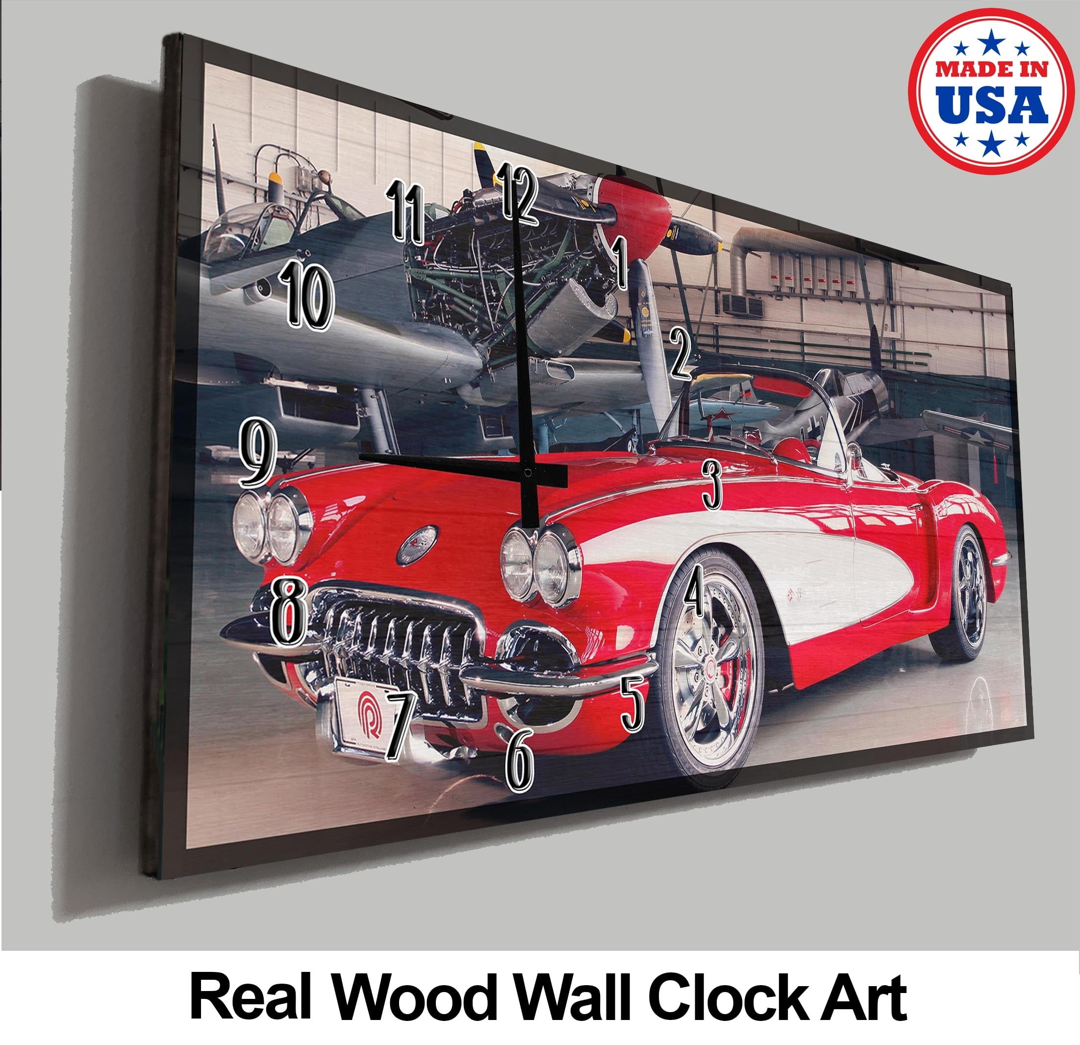Vintage Car Wall Clock Red White And Chrome Old School Convertible Man