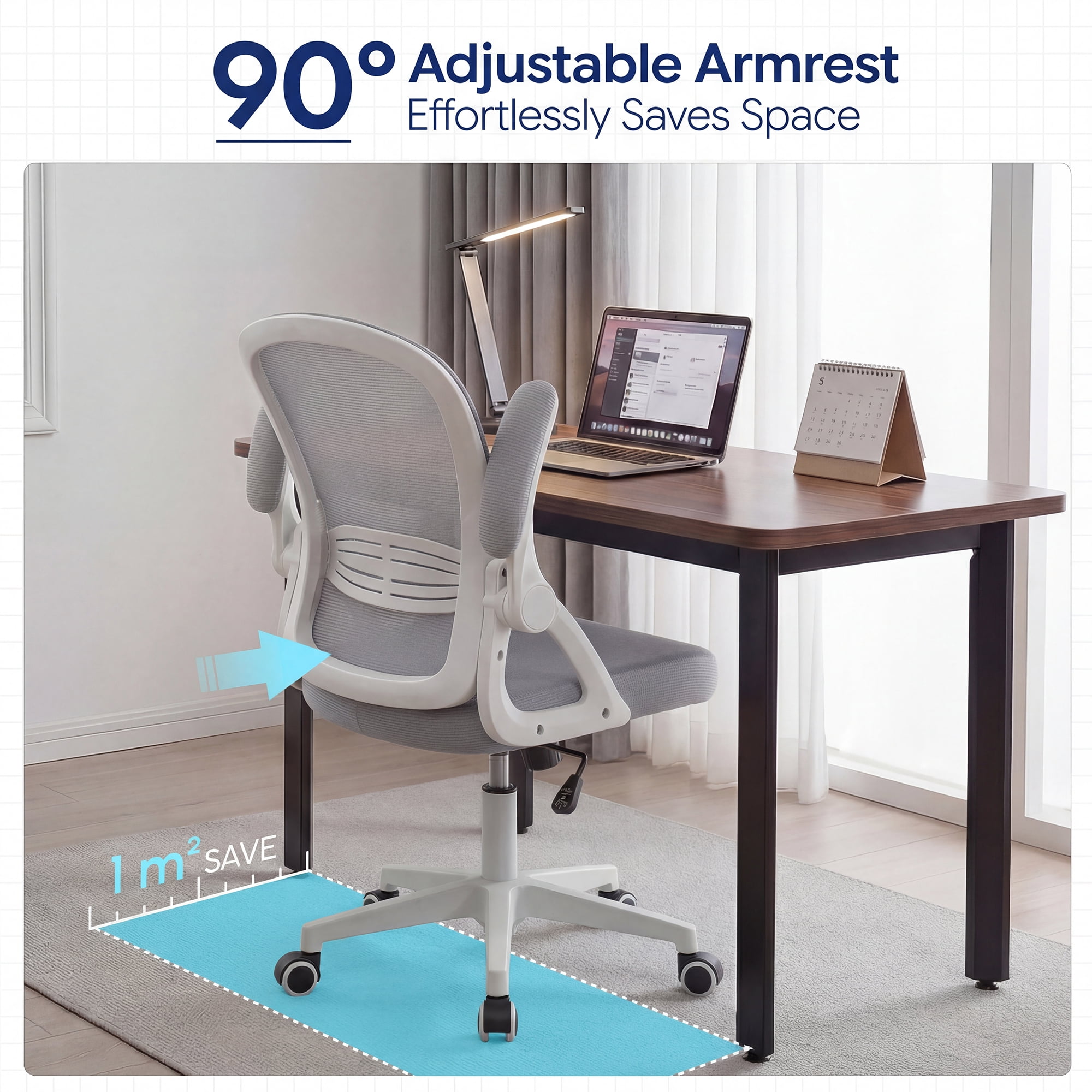 Ultifit Ergonomic Mesh Office Chair, Computer Desk Chair, Flip-Up Arms, Reclining, Rocking, Height Adjustment, Swivel, Gray, 300 lbs