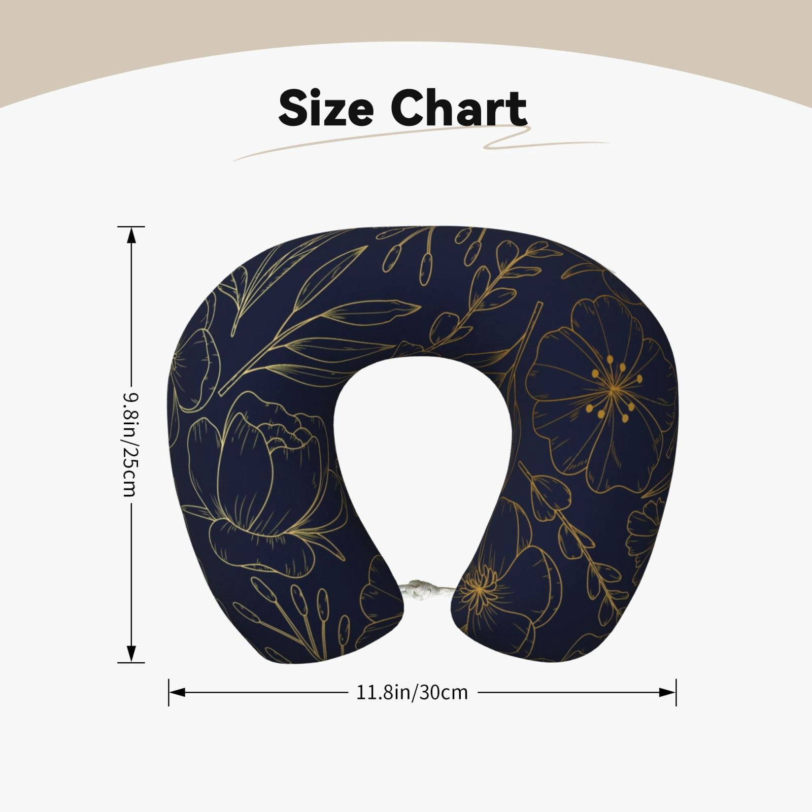 Xecao Copper-Gold Gloss Outline Flower Print Memory Foam Cervical Neck Pillow Versatile U-Shaped Pillows for Home,Office,Camping,Travelling,Soft Washable Cover